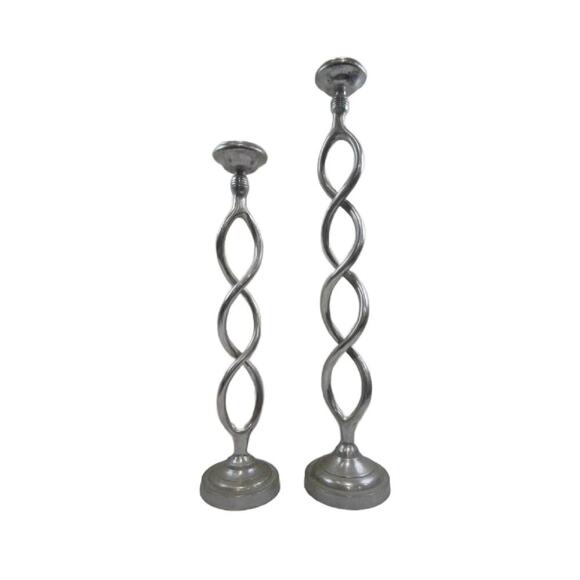 Vintage Silver Cast Metal Twisted Helix Candle Holders, set of 2, 30" Tall - Picture 1 of 10